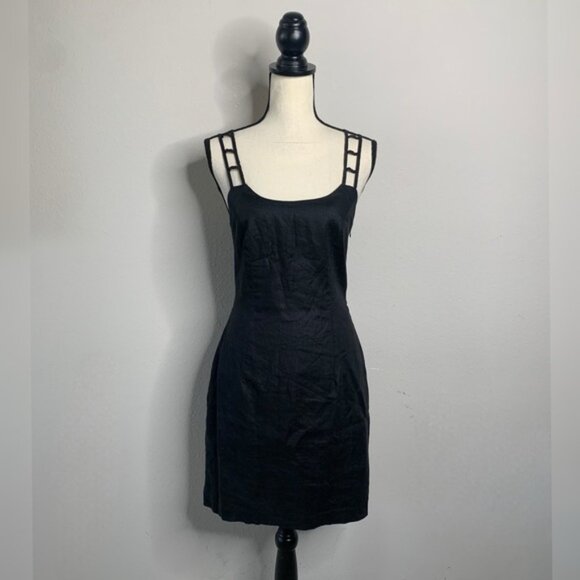 Andrea Polizzi for Rex Lester Black Linen Strappy Cutout Crisscross Mini Dress - Picture 3 of 13